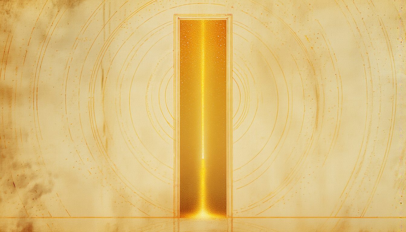 A door in a wall of stone, light coming through