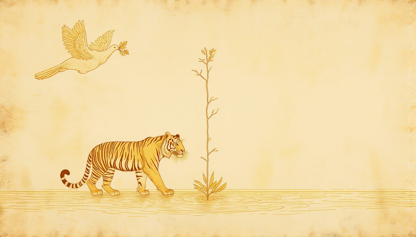 A tiger walking through grass